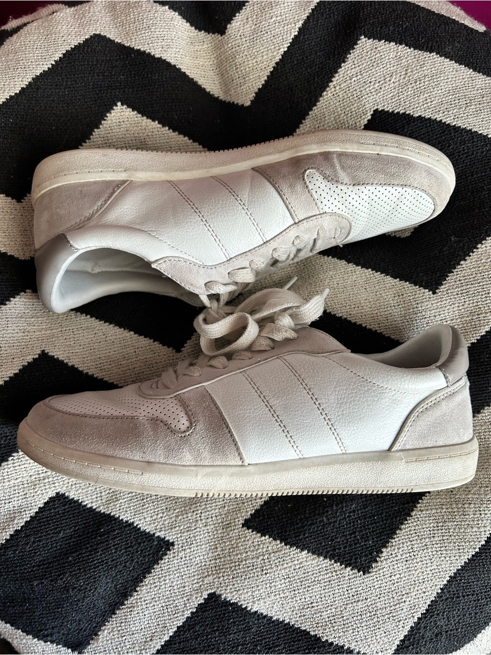 White Low-Top Sneakers with Suede Accents
